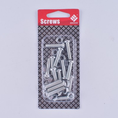 Hardware fasteners blister pack 30pcs machine screw and nut set M5*20