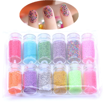 12 small Bottle / Set Mini Beads 12 Colors 3D Nail Mini Beads Perfect For DIY Nail Art Decorations Design micro Beads