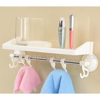 Kitchen and Bathroom Dual-Use Strong Wall-Mounted 4 Hooks Suction Rack/Towel Rod 1