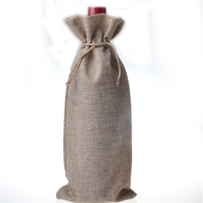 15*35cm yellow hessian wine bag red wine bottle flax gift bag