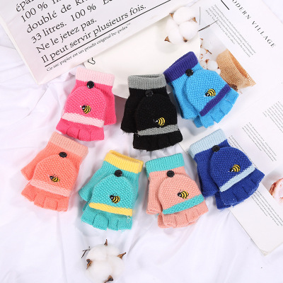 Children's Gloves Winter Dual-Use Flip Warm Gloves Boys and Girls Child Student Open Finger Writing Half Finger Gloves