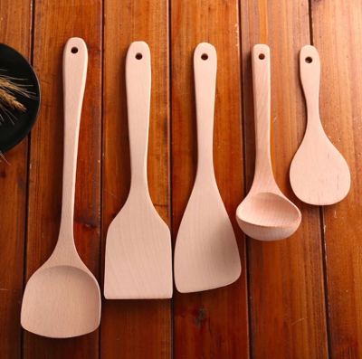 Spatula set natural imported no paint, no idea for beech wood household long handle Spatula rice spoon square shovel