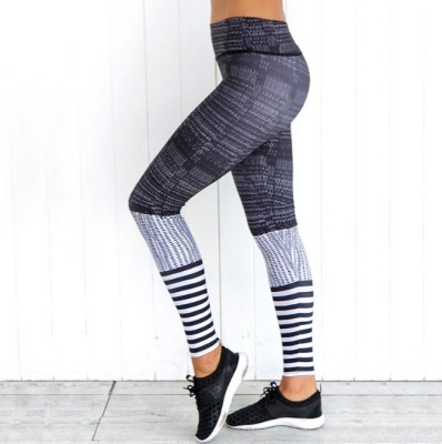 New high-waisted striped stitching color matching exercise yoga leggings