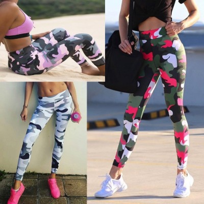 Digital printed camouflage casual yoga pants with hip and high-waisted leggings