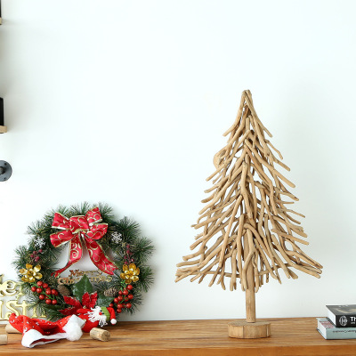 Driftwood holiday Christmas decoration supplies log do not light small wooden Christmas tree creative home customization