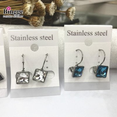 South American popular stainless steel earrings allergy mantra accessories French hook multi - color square diamond earrings ear hook