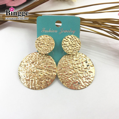 American and Foreign Trade hot style Popular Personality Ear Drop earnail electroplated Metal Circular Iron Plate Frosted earring Stud