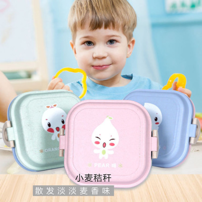 Wheat straw tableware children lunch box lunch box double cartoon fruit box rice shell preservation box