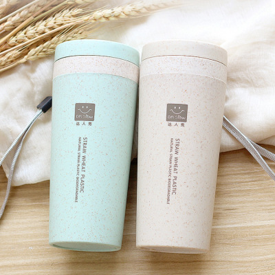 Wheat straw double-layered with a creative portable and range friendly drinking cup with a covered student cup
