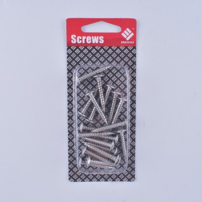 Hardware fasteners blister pack 20PCS stainless steel big flat head self tapping screw 4*25mm