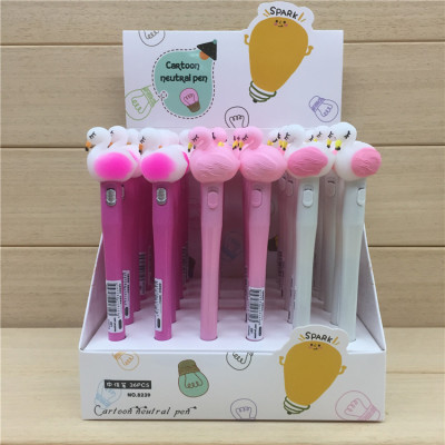 Korean cartoon environment-friendly silicone head flamingo with lamp neuter pen flamingo cartoon neuter pen 36 in a box