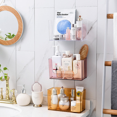 Simple and transparent paste wall-mounted storage box bathroom storage rack without nail mark mask storage box set