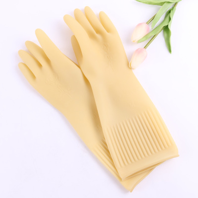 Long Sleeve Waterproof Household Gloves Rubber Dishwashing Gloves Sleeve Laundry Gloves Red Elastic Striped Leather Gloves