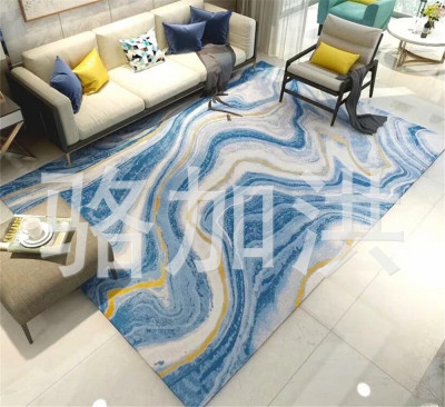 Blue style home decoration carpet polypropylene river line bedroom living room carpet can be customized