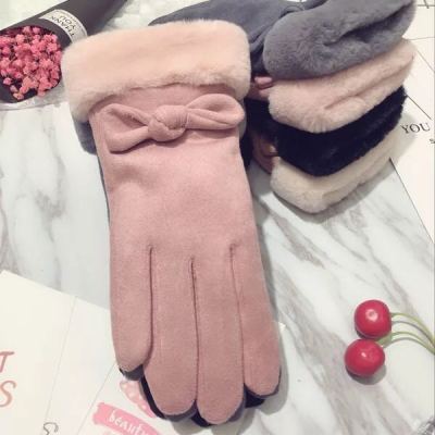 Women's Gloves Women's Autumn and Winter Thermal Extra Thick with Fleece Cold-Proof Suede Outdoor Cycling Touch Screen Driving Cotton Gloves