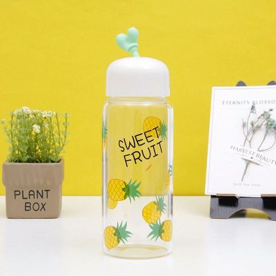 H59 New Product Cartoon Glass Cup Creative Fruit Water Cup Student Outdoor Sports Tumbler Gift Cup Wholesale