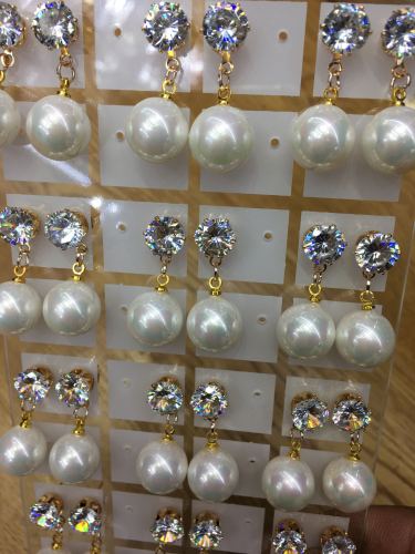 12mm shell pearl earrings zircon earrings export supply