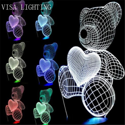New 3D smart colorful night light, love bear birthday atmosphere lamp led with sleeping table lamp