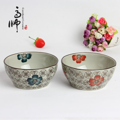 5-Inch Square Bowl European Style Bowl Ceramic Bowl Tableware Hand-Painted round Red and Blue Rich Wholesale Wholesale Spot Supply