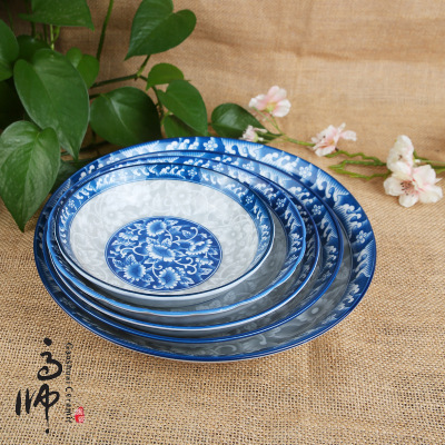 7/8/9-Inch Meal Tray Fashion Blue and White Porcelain Plate Handmade Painting Plate Meal Tray Tableware Set