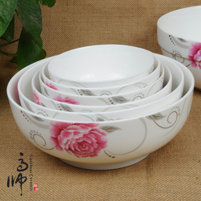 Korean Style Bowl Big Soup Bowl Bone China Overglazed Color Figure Flower Bowl Chinese Household Ceramic Tableware Custom Factory Direct Sales