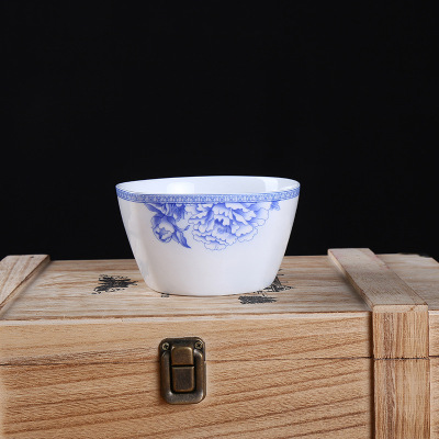 Bone China Tableware Peony Pattern Ceramic Bowl Soup Bowl 4.5-Inch Square Bowl Square Golden Bell Anti-Scald Bowl Factory Direct Sales