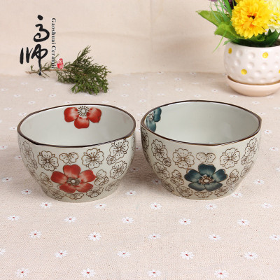 Daily Necessities Chaozhou Ceramic Bowl Tableware Glazed Blue Rich Wholesale 4.5 Inch Square Bowl Spot Supply