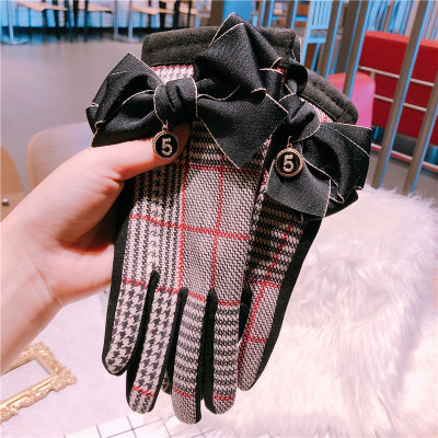 New touch screen glove suede thickened plaid gloves winter thermal gloves