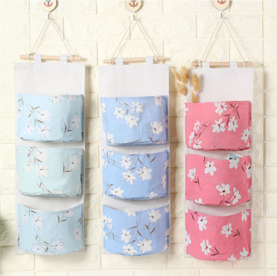 Cotton and Linen Storage Hanging Bag Three Layers Hanging Bag Cloth Storage Bag Broken Flowers 3 Layers Buggy Bag