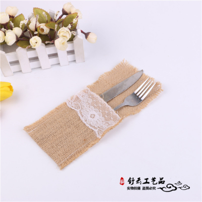 European style vintage jute bag tableware storage bag lace wedding party western-style food decoration supplies