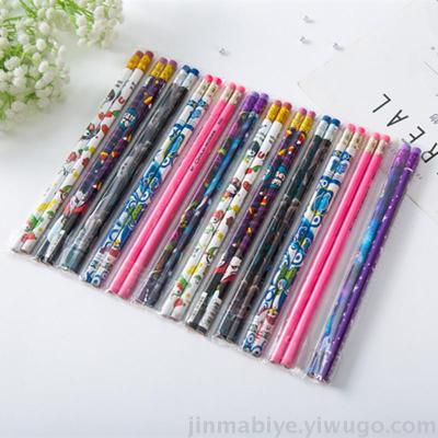 Wooden cartoon pencil for children contains colored rubber creative pencil for students' award set