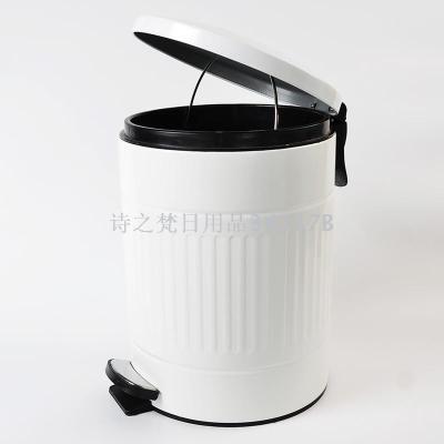 Roman pattern stainless steel pedal trash can circular household hotel sanitary bucket