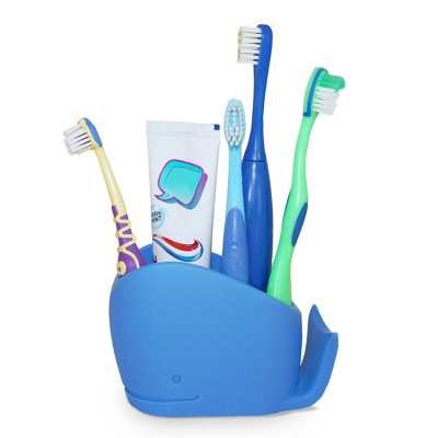 Creative and lovely silicone whale toothbrush holder and toothbrush holder are beautifully packaged in blue and white