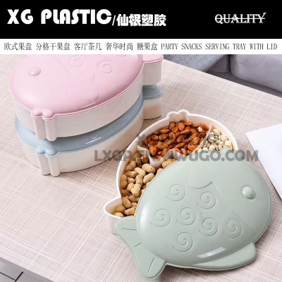 Plastic candy box cartoon fish shaped nuts storage container with lid quality party snacks tray