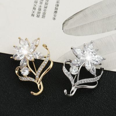 Korean High-End Flower Micro Zircon Brooch Fashion Temperament Wedding Brooch All-Match Corsage Accessories Factory Wholesale