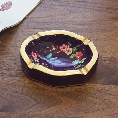 Manufacturers direct hand-painted purple background flower lead butterfly ashtray home furnishing ceramic crafts 