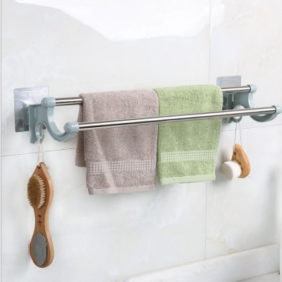Stainless Steel Hanging Towel Rack Punch-Free Double Rod Towel Bar Rack Bathroom Towel Rack Rag Rack