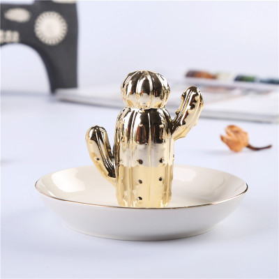 Spot ceramic plate electroplating cactus placed pieces ring plate receiving decorative jewelry rack