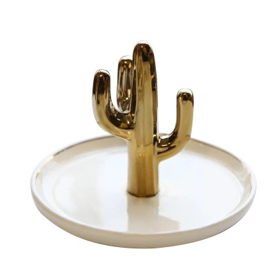 Nordic foreign trade golden cactus ceramic jewelry plate export ring necklace jewelry tray receive creative furnishings