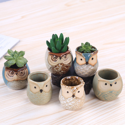 Owl animal thumb flower pot zakka pot personality ceramic crafts office furniture furnishings