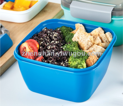 Plastic lunch box with four side buttons sealed lunch box bento box