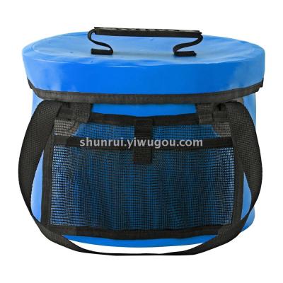 Multi-function outdoor car with cover carrying bucket convenient fishing camp round storage bucket