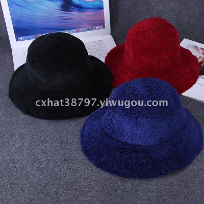 Autumn and winter new snow neal warm big eaves fisherman hat fashion versatile women's hat pure color concave shape basin hat