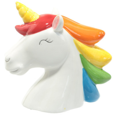Foreign trade hot unicorn money pot rainbow horsehead ceramic money pot 3D money pot unicorn report