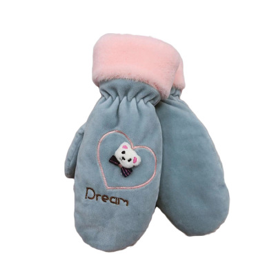 New winter plush cartoon gloves female students write neck hanging warm gloves half mittens love bear half a finger