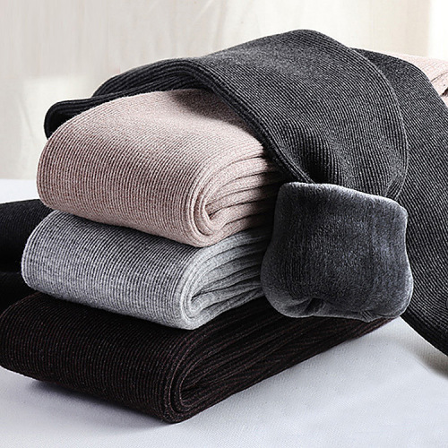 threaded underwear leggings women‘s outer wear autumn and winter velvet thick cotton pants slimming gray tight high waist vertical stripes pantyhose