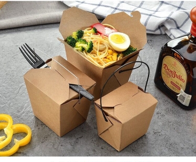 Kraft paper portable lunch box disposable lunch box high-end pasta take-out package fast-food box whole box wholesale