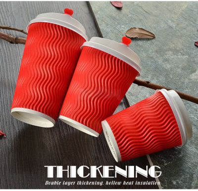 Corrugated cup disposable coffee cup packaging milk tea cup hot drink paper cup thickened cup with cover wholesale