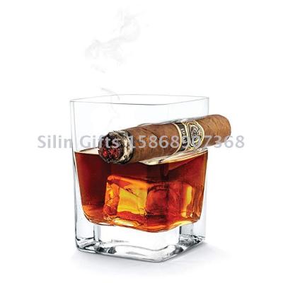 Cigar Glass - Double Old Fashioned Glass With Built-In Cigar Rest 