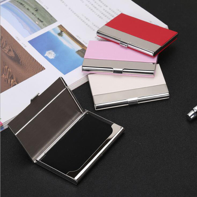 PU litchi pattern business card case card clip metal oracle bone inscriptions stainless steel business card case